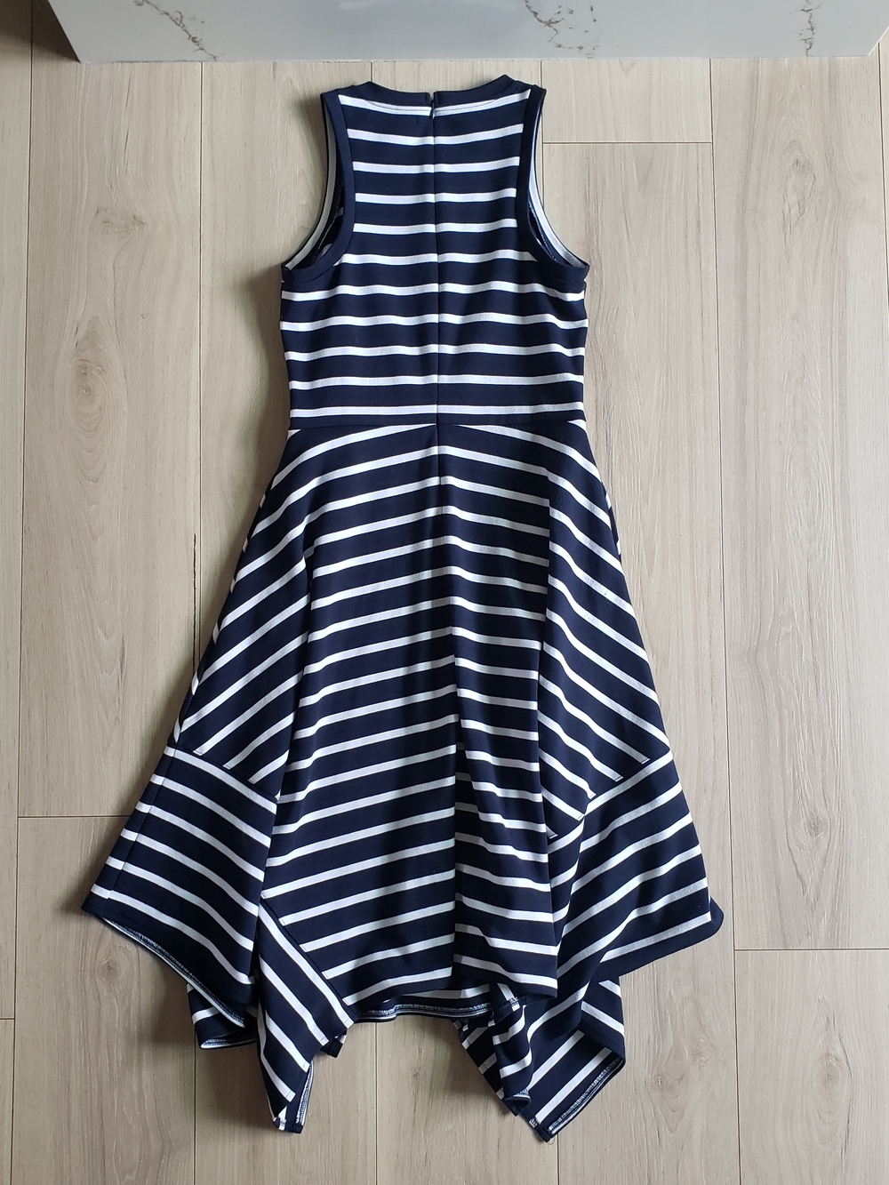 Navy Striped Handkerchief Hem Dress - Picture 6 of 6